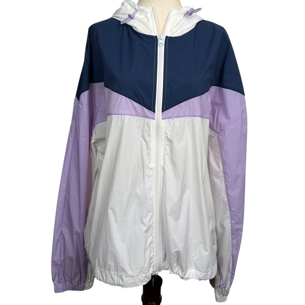 Johnny Was Calme Colorblock Windbreaker Lightweight Jacket Purple White Blue L